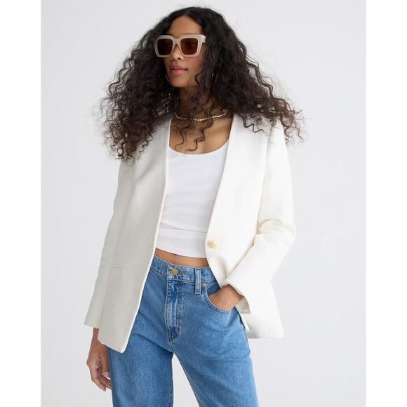 J. CREW COLLECTION Alfie Collarless Blazer Cotton Blend Boucle White {69} - Picture 1 of 7